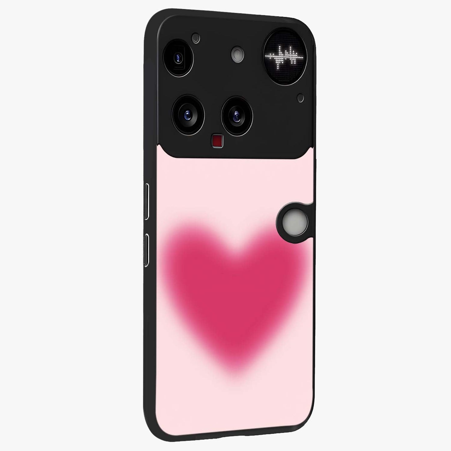 Pink Aura Heart Glass Case upright view showcasing romantic heart artwork with soft pastel theme.