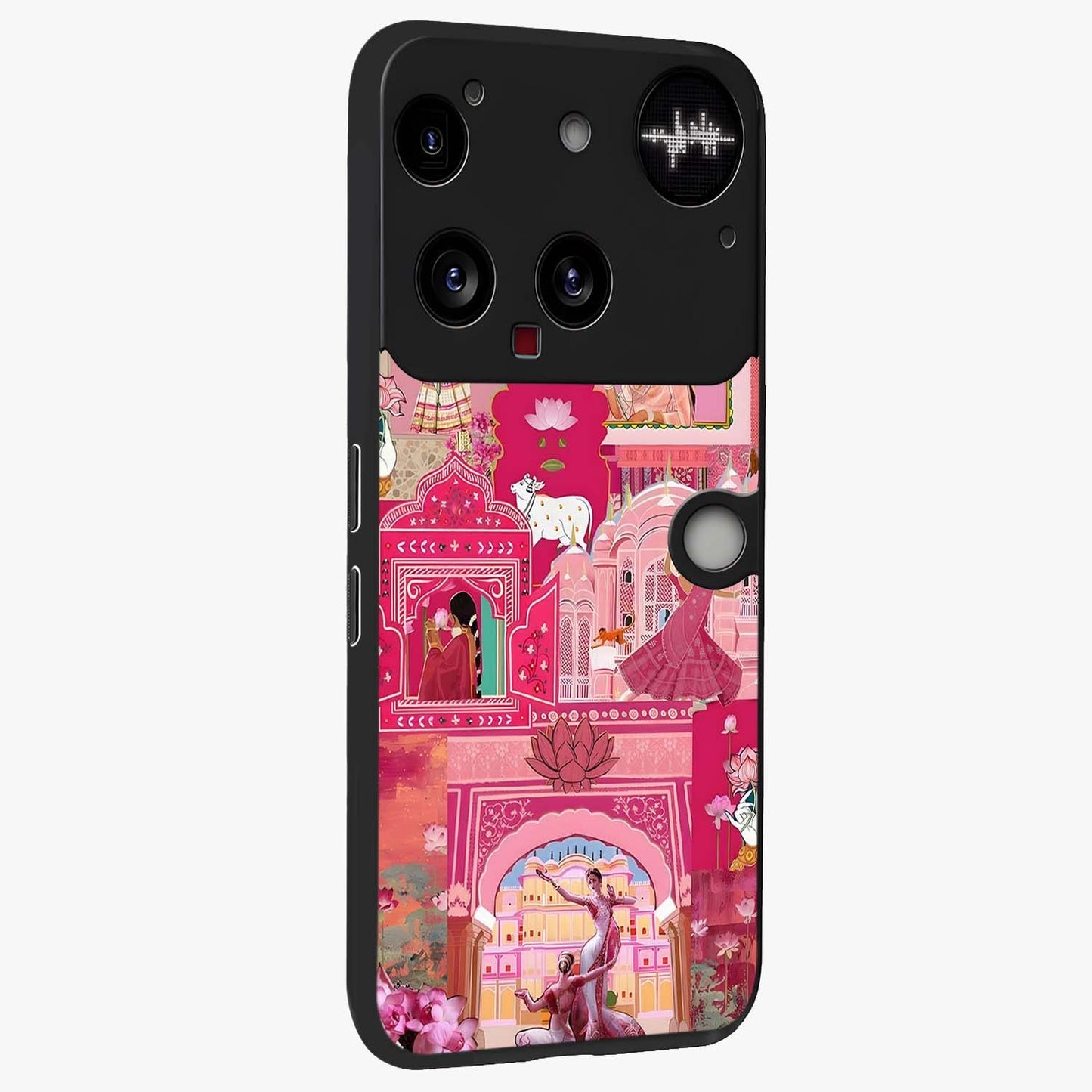 Pink Palace Muse Glass Case upright view showcasing artistic palace artwork with graceful royal theme.