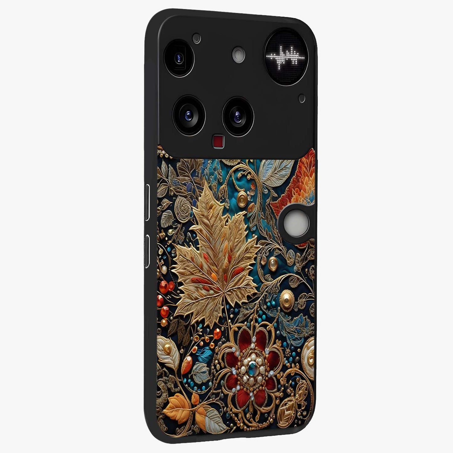 Royal Jewel Garden Glass Case upright view showcasing rich floral artwork with luxurious garden theme.