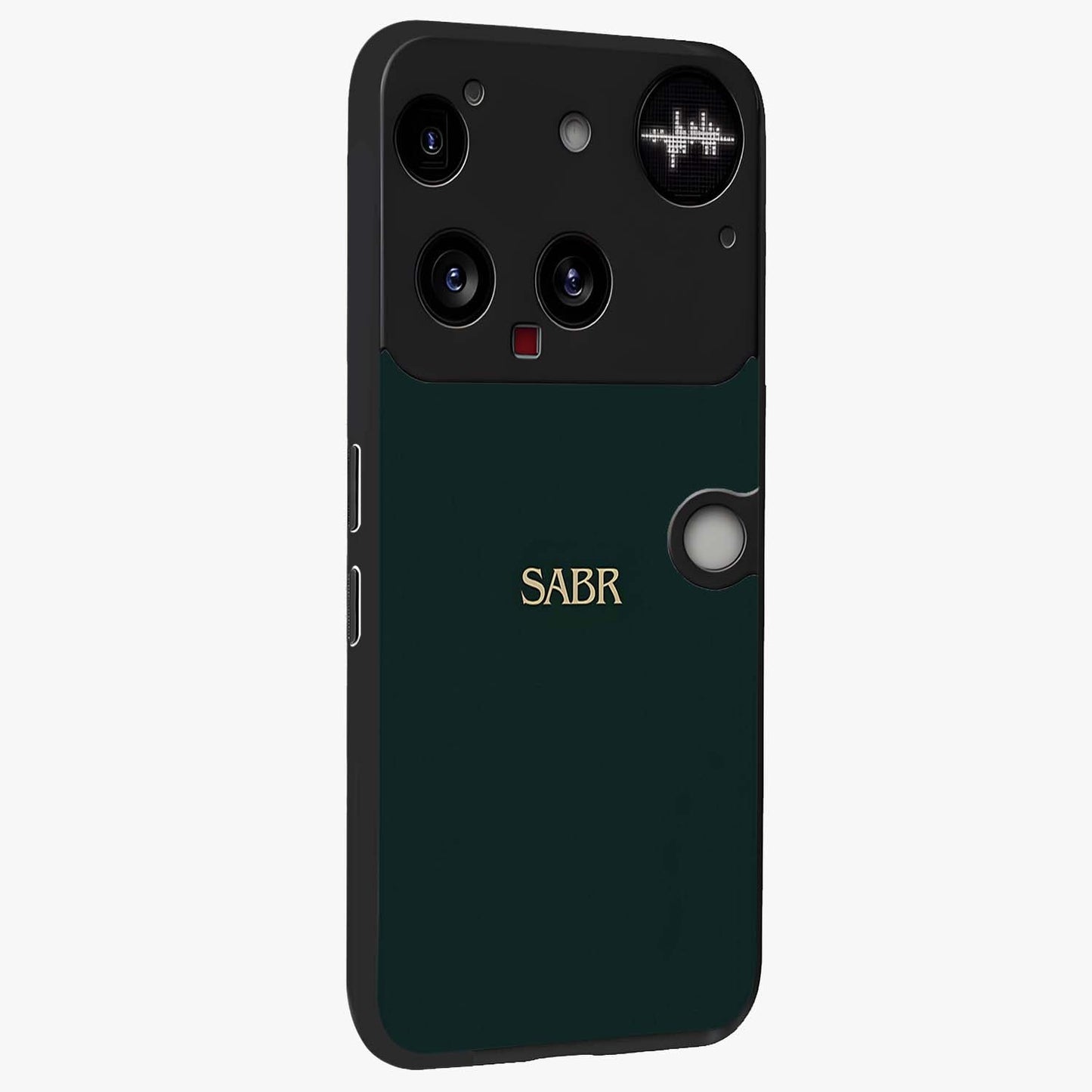 Sabr Minimal Patience Glass Case upright view showcasing calm minimalist artwork with motivational patience theme.