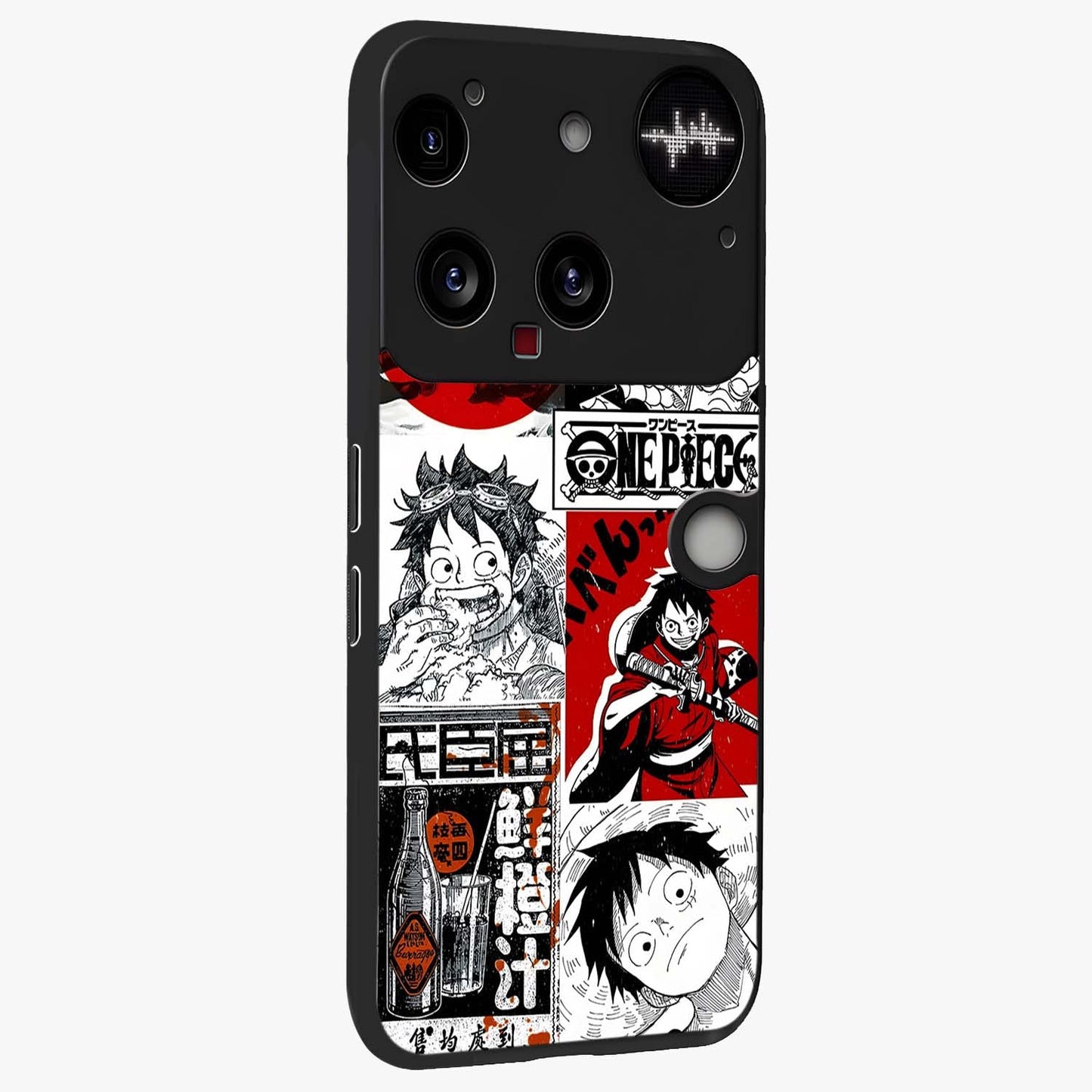 Strawhat Chaos Panels Glass Case upright view showcasing energetic anime artwork with bold adventure theme.