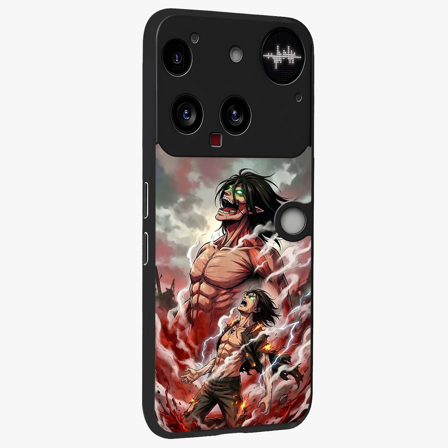 Titan Awakening Fury Glass Case upright view showcasing intense titan artwork with epic fantasy theme.