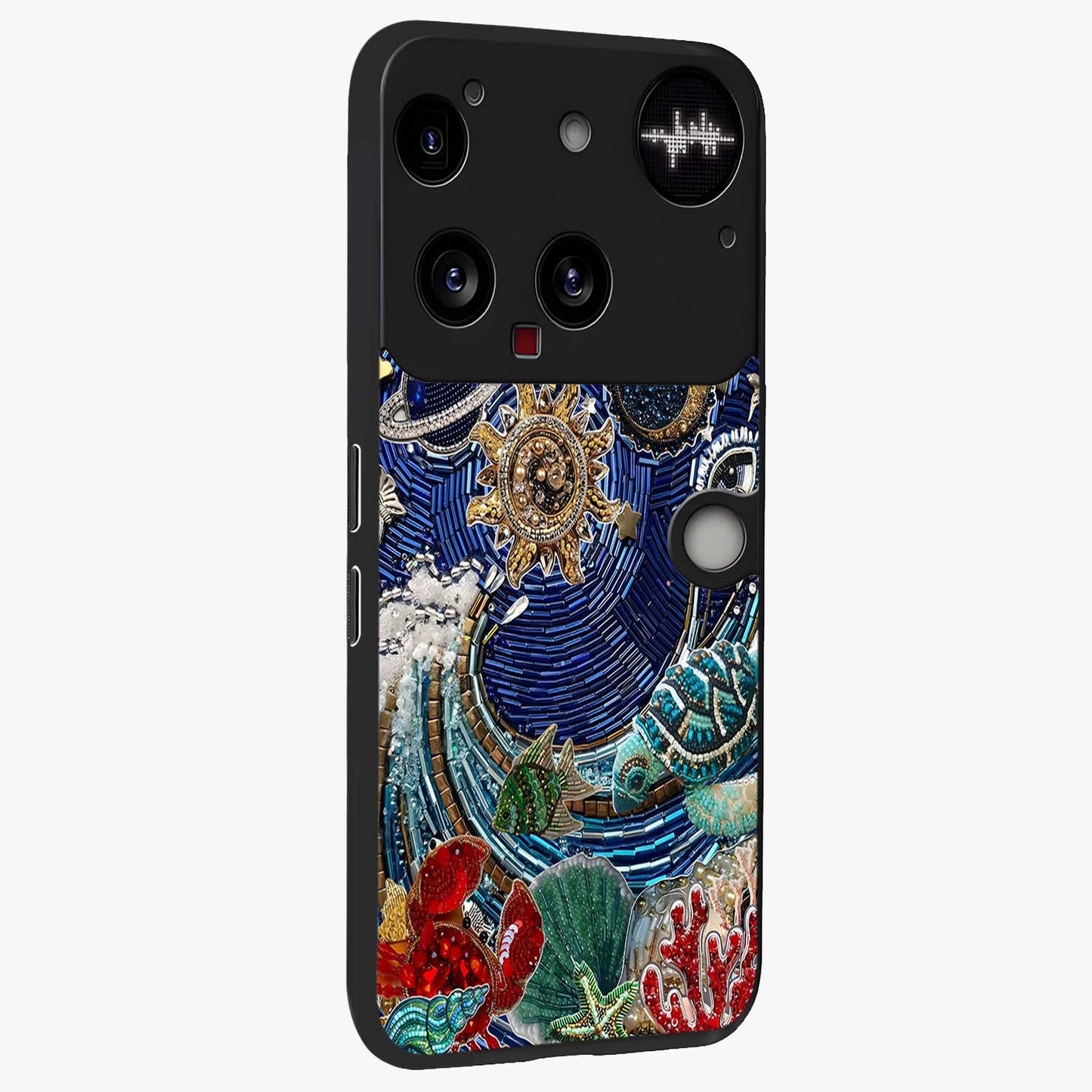 Universe Underwater Spark Glass Case upright view showcasing magical underwater galaxy artwork with vibrant cosmic theme.