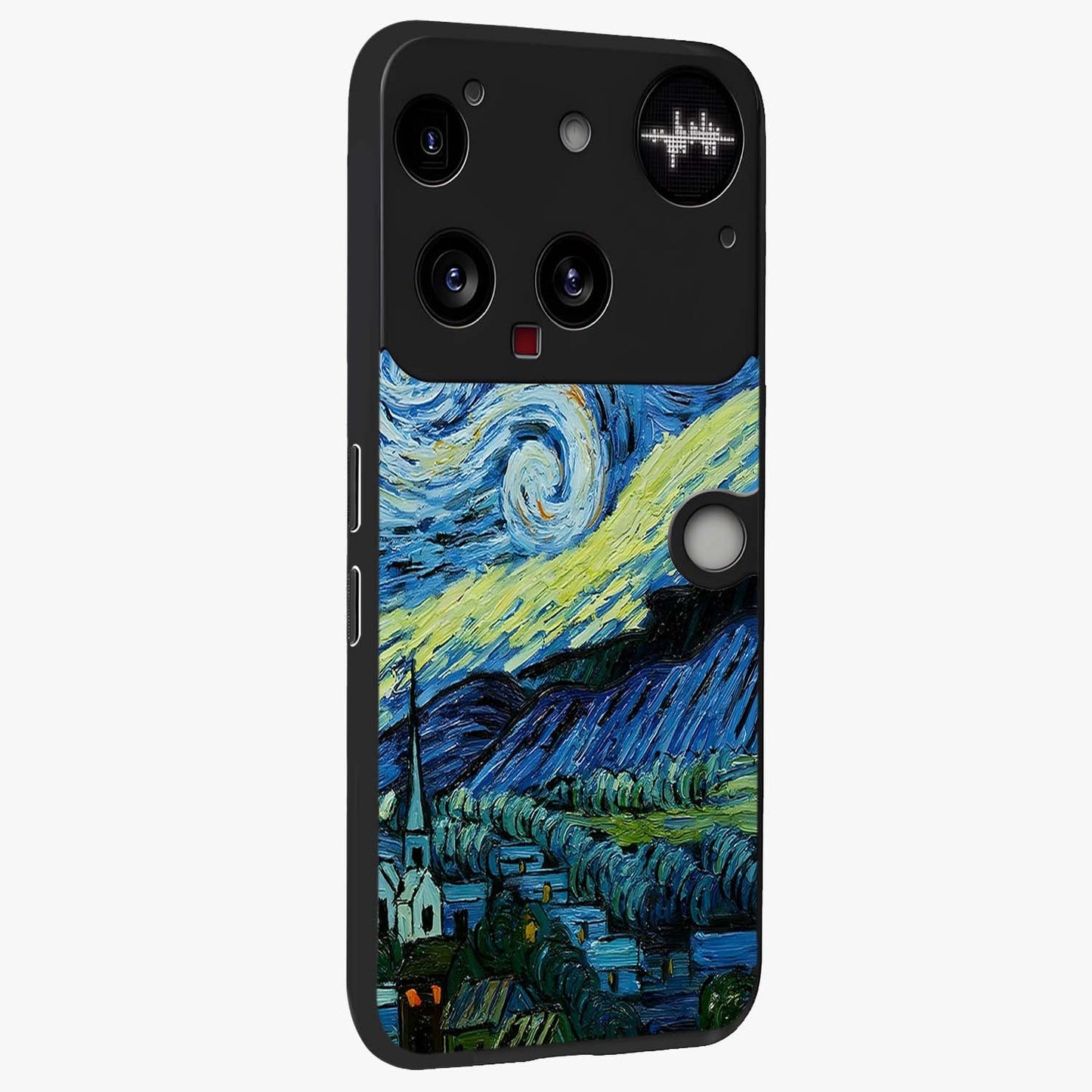 Van Gogh Art Glass Case upright view showcasing expressive painting style artwork with timeless artistic theme.