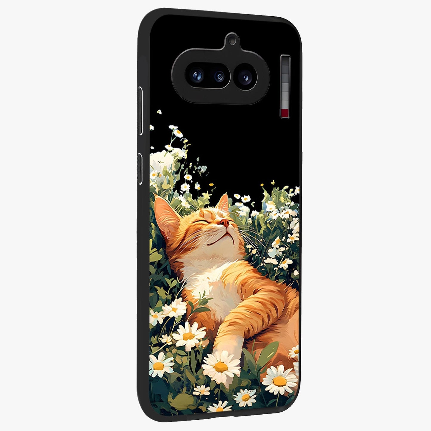 Blissful Bloom Cat Glass Case upright view showcasing charming cat design surrounded by blooming floral elements.