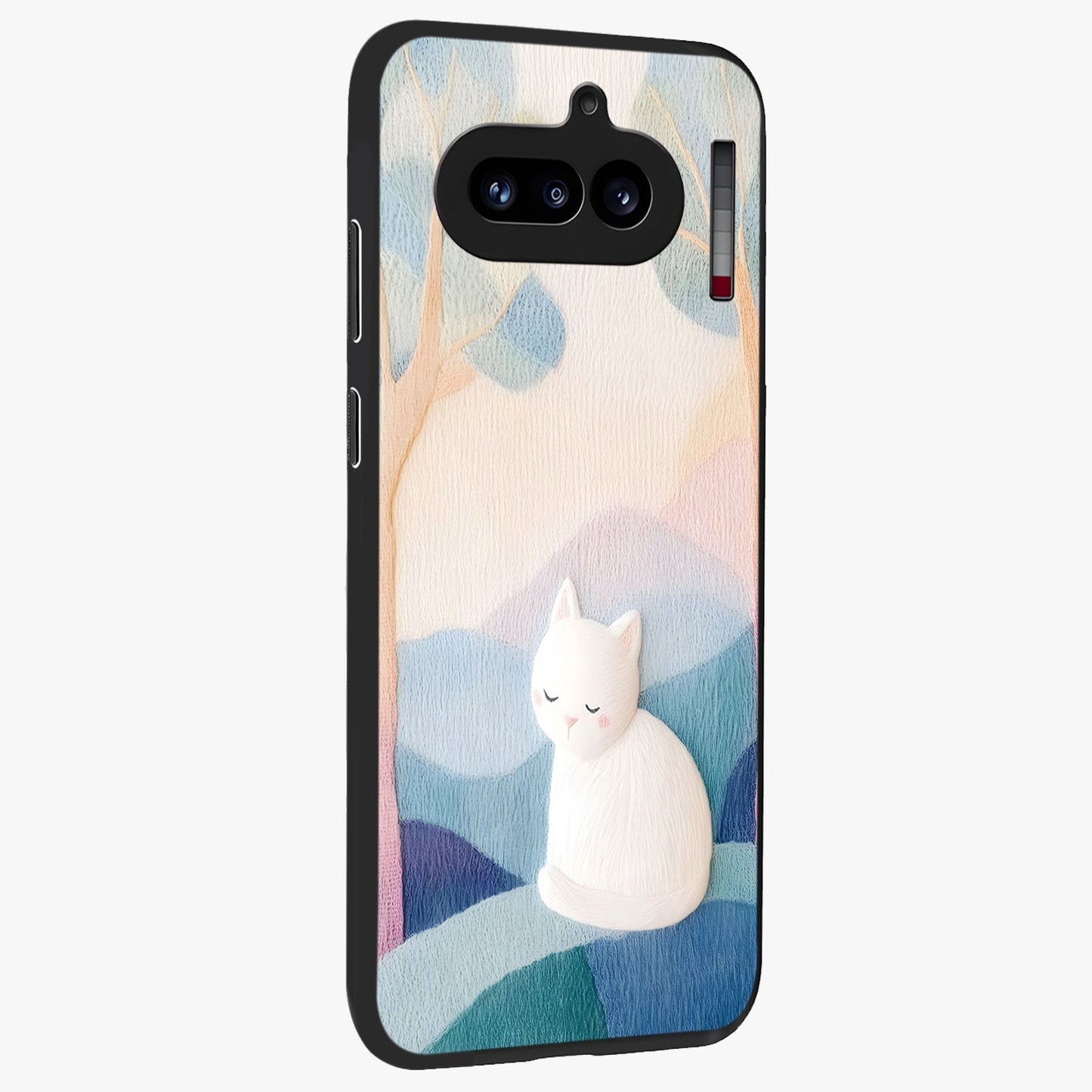 Cotton Dream Cat Glass Case upright view showcasing charming cat artwork with cozy dreamy theme.