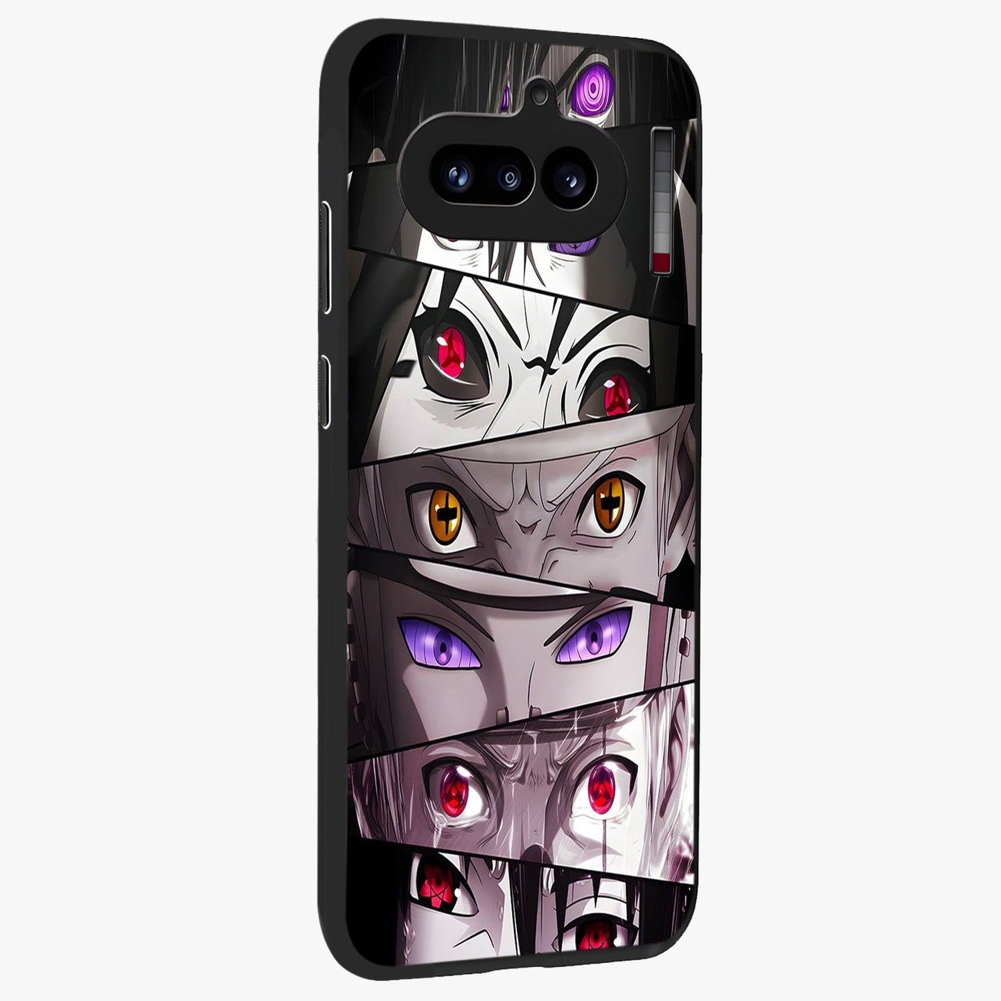 Eyes of Destiny Glass Case upright view showcasing symbolic eye artwork with dramatic artistic theme.