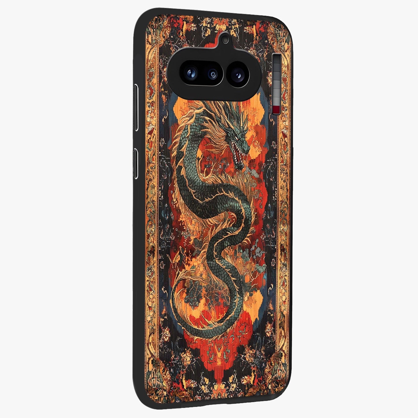 Inferno Dragon Soul Glass Case upright view showcasing intense dragon artwork with fantasy fire theme.