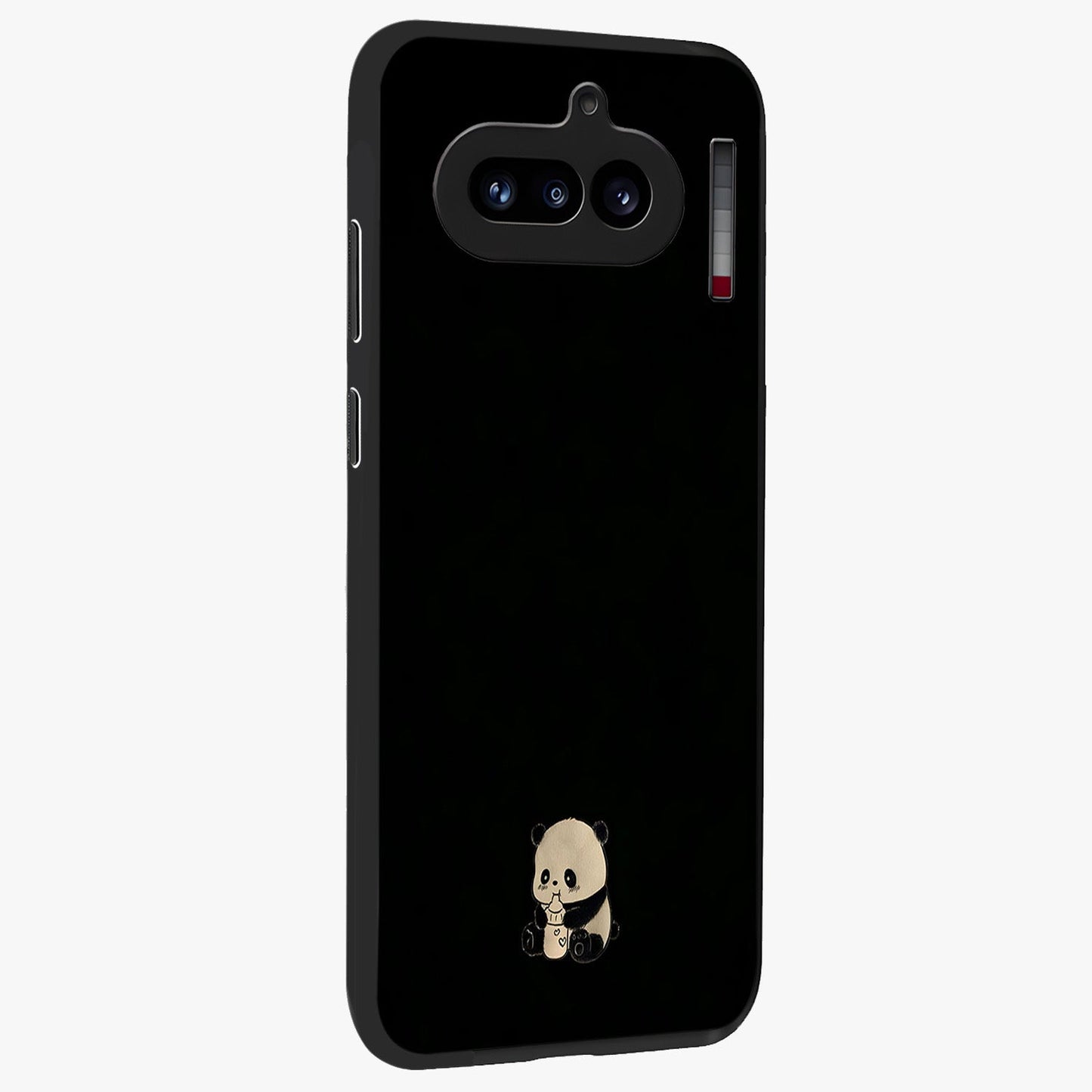 Midnight Panda Love Glass Case upright view showcasing charming panda artwork with playful romantic theme.