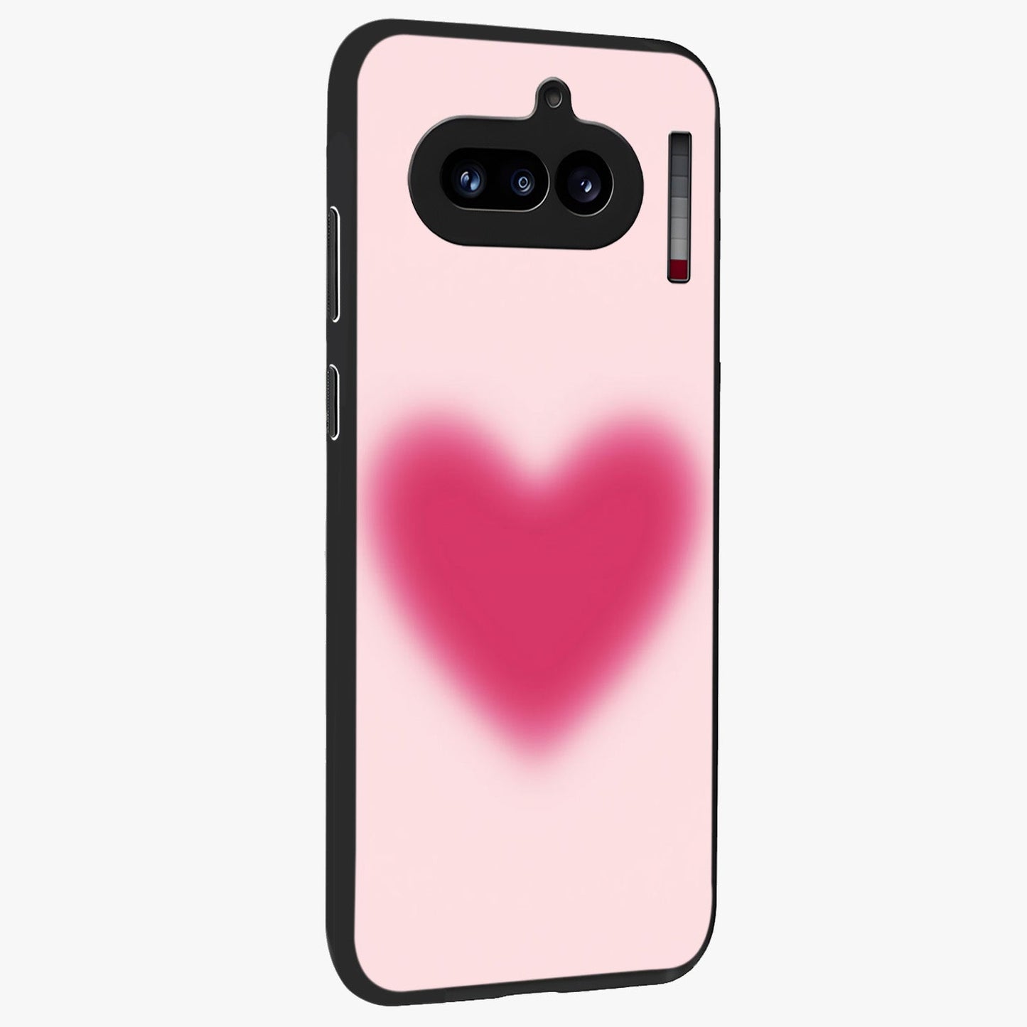 Pink Aura Heart Glass Case upright view showcasing romantic heart artwork with soft pastel theme.