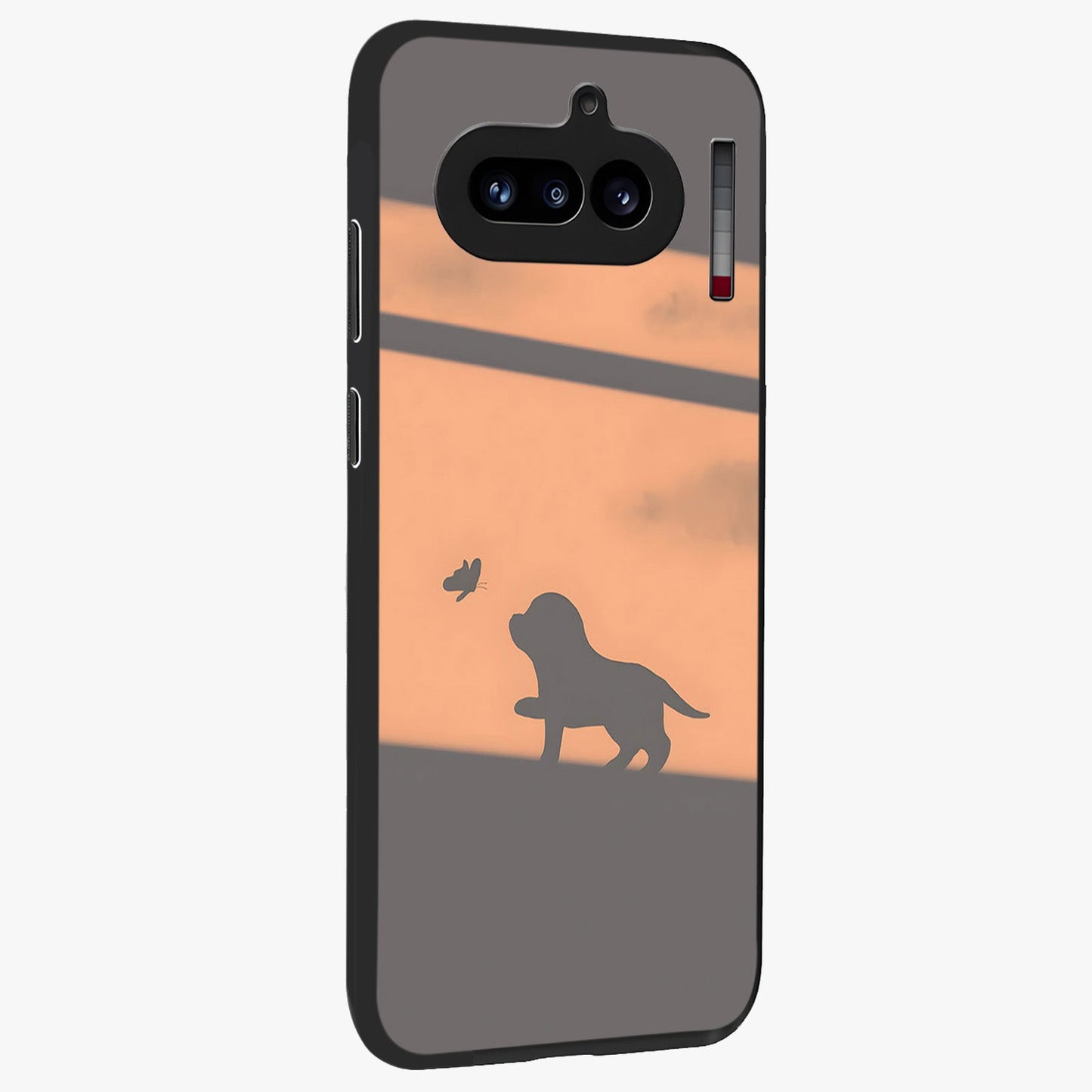 Puppy Shadow Art Glass Case upright view showcasing charming puppy artwork with creative silhouette theme.