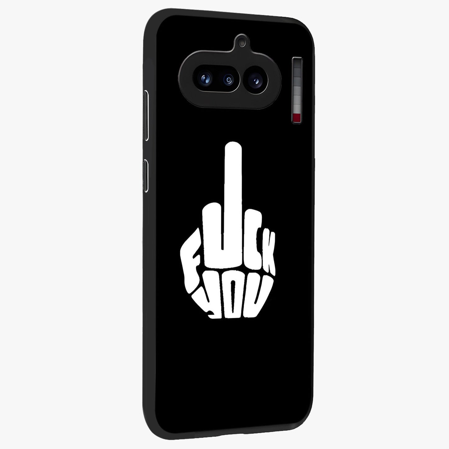 Rebel Mode On Glass Case upright view showcasing striking statement artwork with bold rebellious theme.