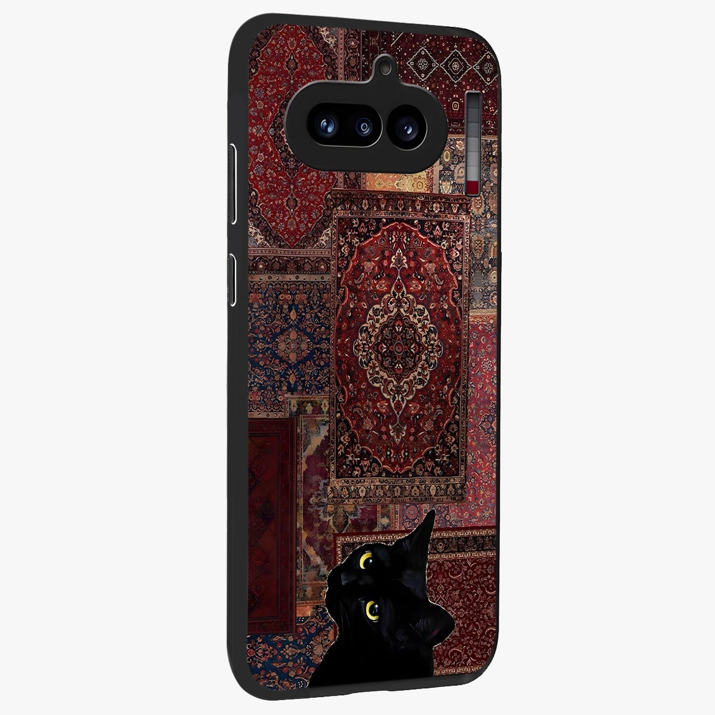 Regal Magic Cat Apple Glass Case upright view showcasing charming cat artwork with playful magical theme.