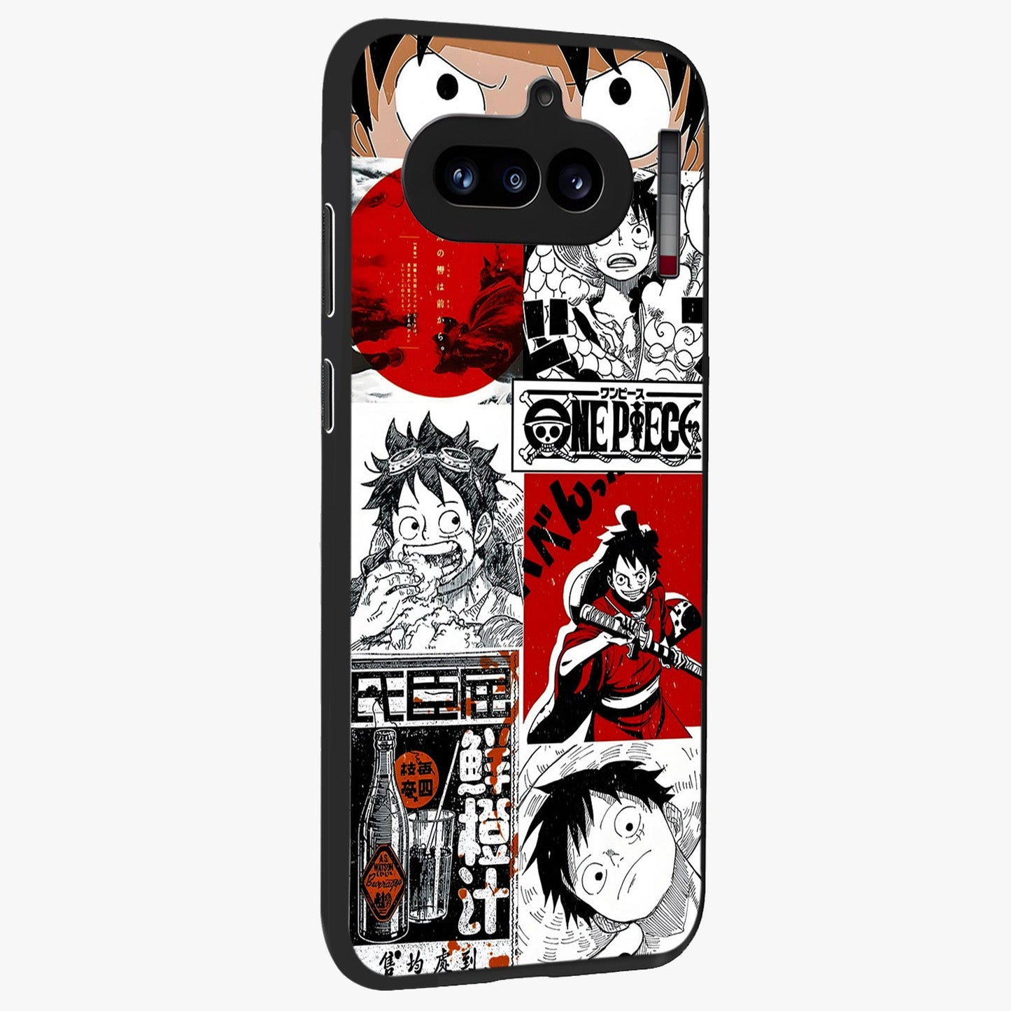 Strawhat Chaos Panels Glass Case upright view showcasing energetic anime artwork with bold adventure theme.