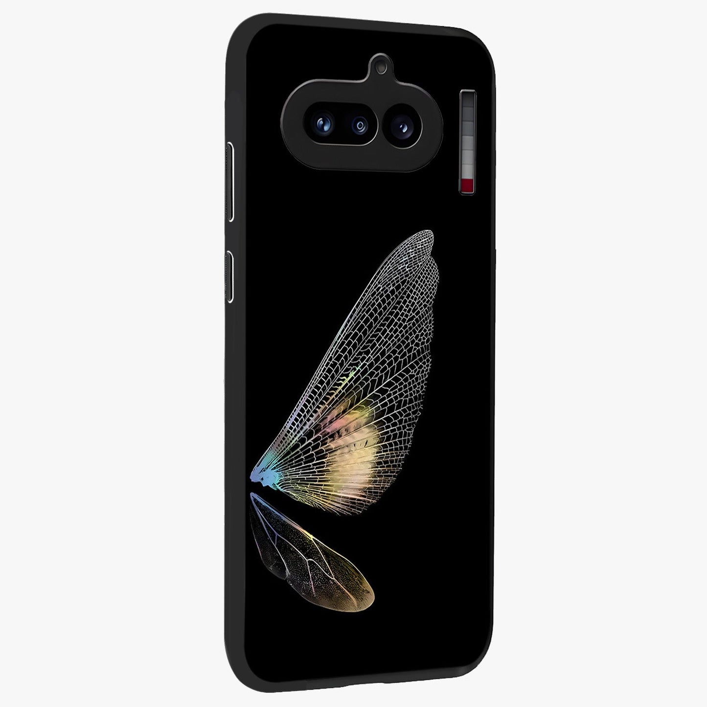Whispers Of Wings Glass Case upright view showcasing elegant wing artwork with light airy theme.