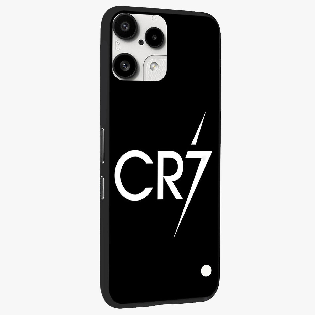 Cr7 Elite Strike Glass Case upright view showcasing energetic football inspired design with modern sports aesthetic.