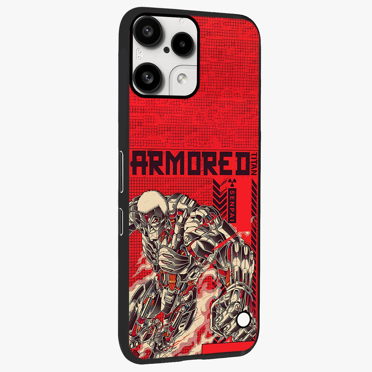 Crimson Mecha Titan Glass Case upright view showcasing dynamic robotic titan design with sci-fi inspired theme.