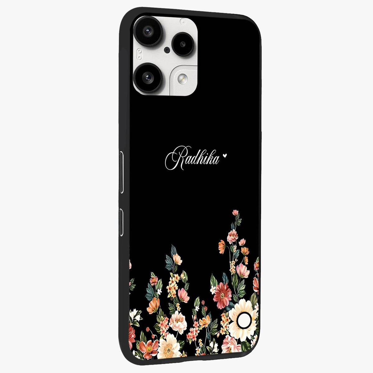 Floral Design With a Custom Personalized Name Glass Case upright view showcasing delicate floral artwork with personalized aesthetic style.