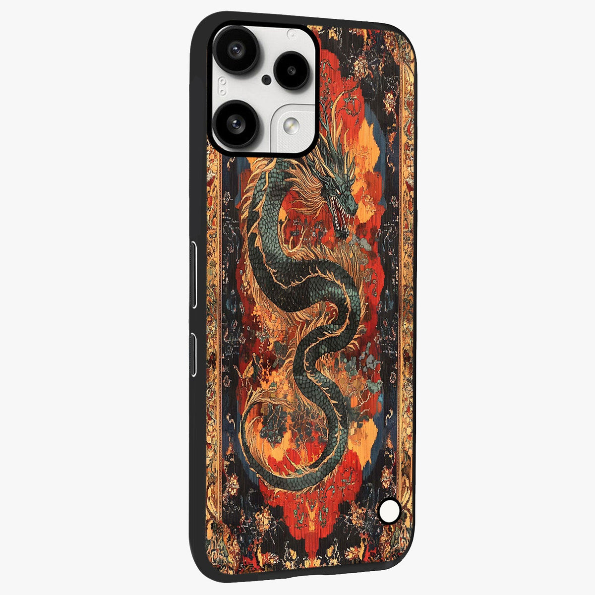 Inferno Dragon Soul Glass Case upright view showcasing intense dragon artwork with fantasy fire theme.