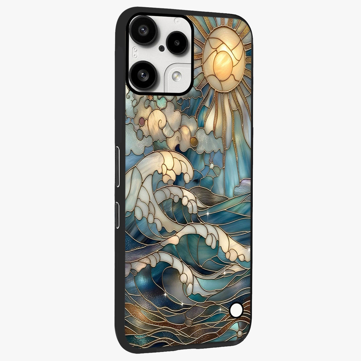 Oceanic Stained Printed Glass Case upright view showcasing decorative ocean pattern artwork with vibrant marine theme.