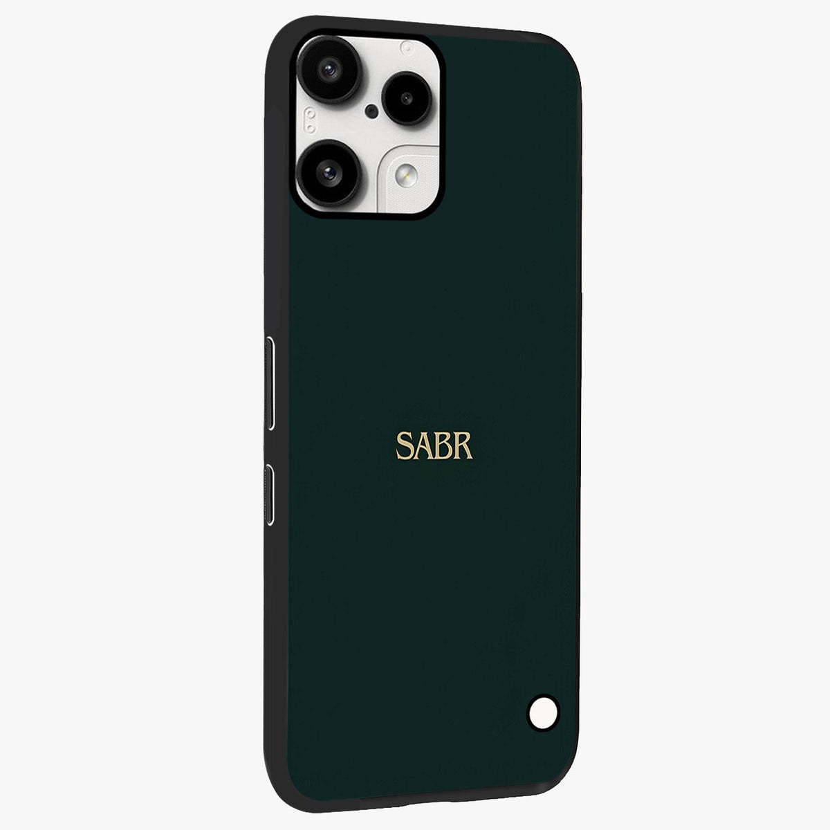 Sabr Minimal Patience Glass Case upright view showcasing calm minimalist artwork with motivational patience theme.
