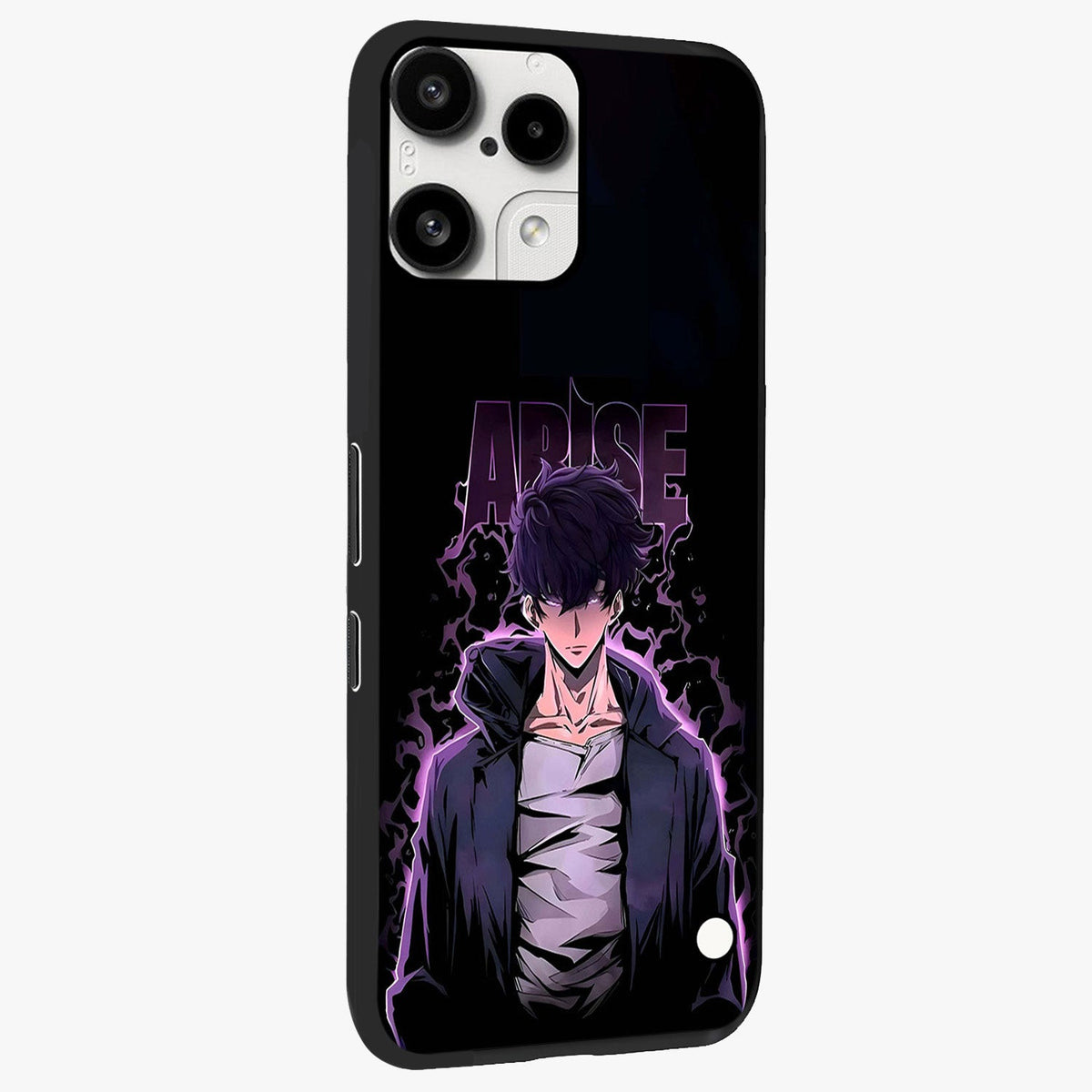Shadow Monarch Awakening Glass Case upright view showcasing bold monarch artwork with mystical awakening theme.