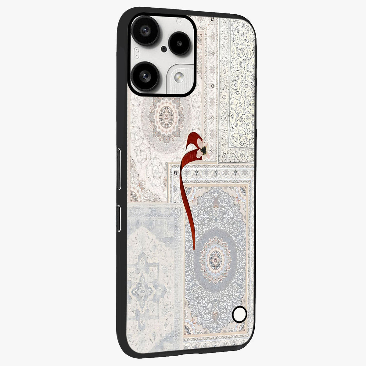 White Aesthetic Bow Glass Case upright view showcasing delicate ribbon bow artwork with cute minimalist theme.