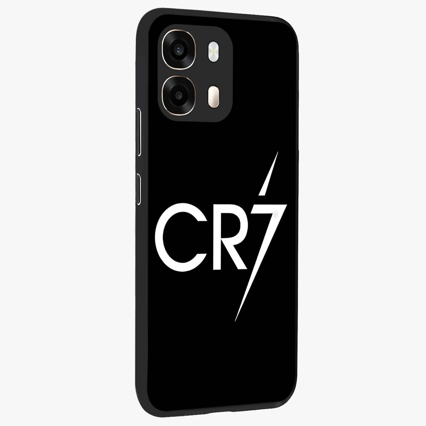 Cr7 Elite Strike Glass Case upright view showcasing energetic football inspired design with modern sports aesthetic.