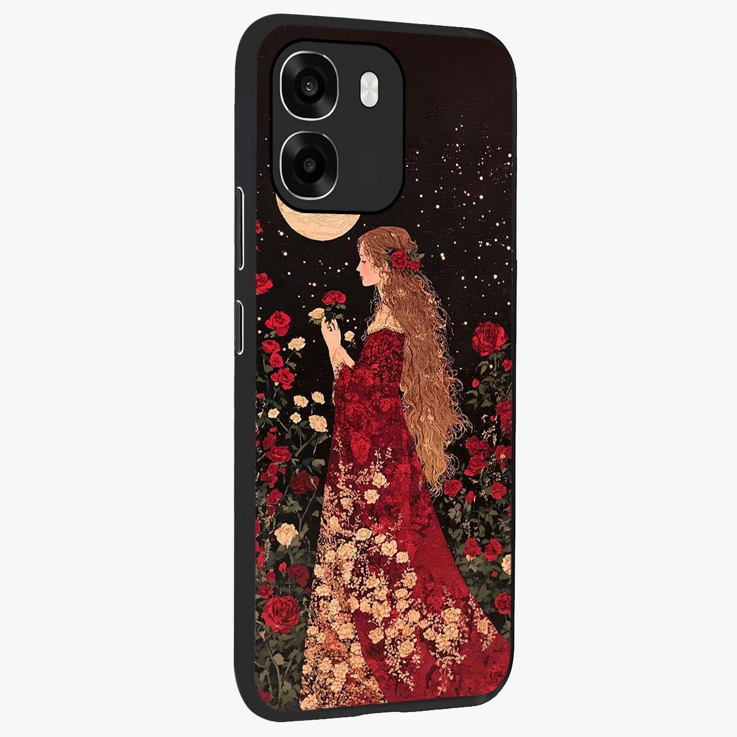 Crimson Dreams Glass Case upright view showcasing dreamy red toned artwork with modern aesthetic style.