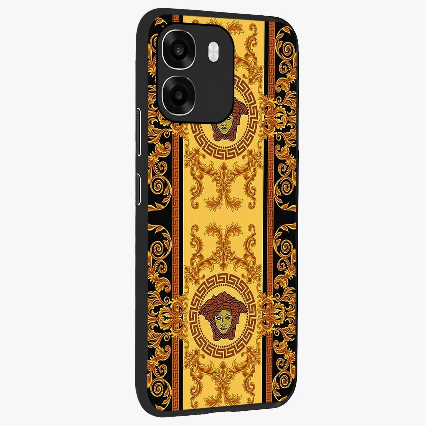 Golden Lotus Glow Glass Case upright view showcasing luminous lotus artwork with peaceful divine theme.
