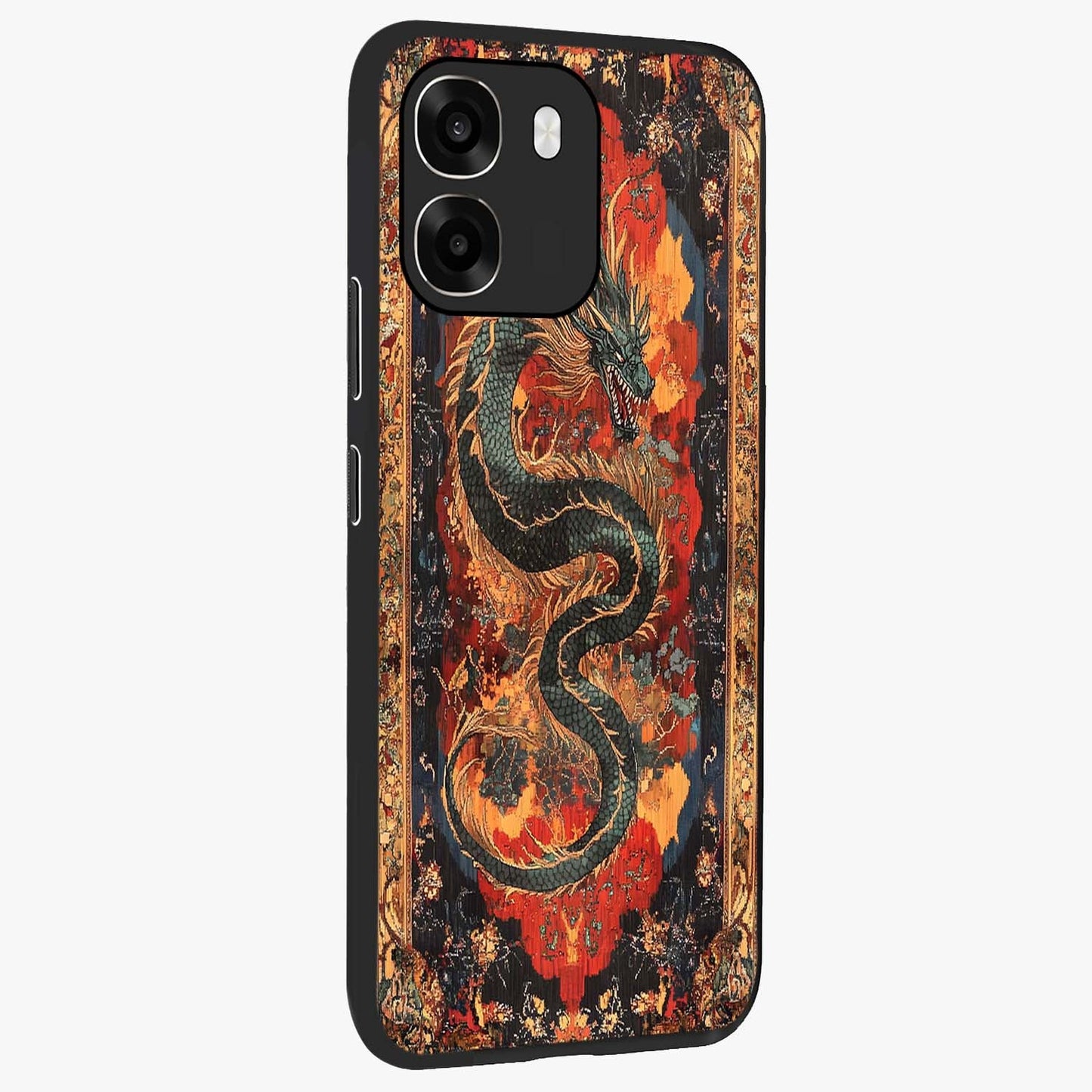 Inferno Dragon Soul Glass Case upright view showcasing intense dragon artwork with fantasy fire theme.