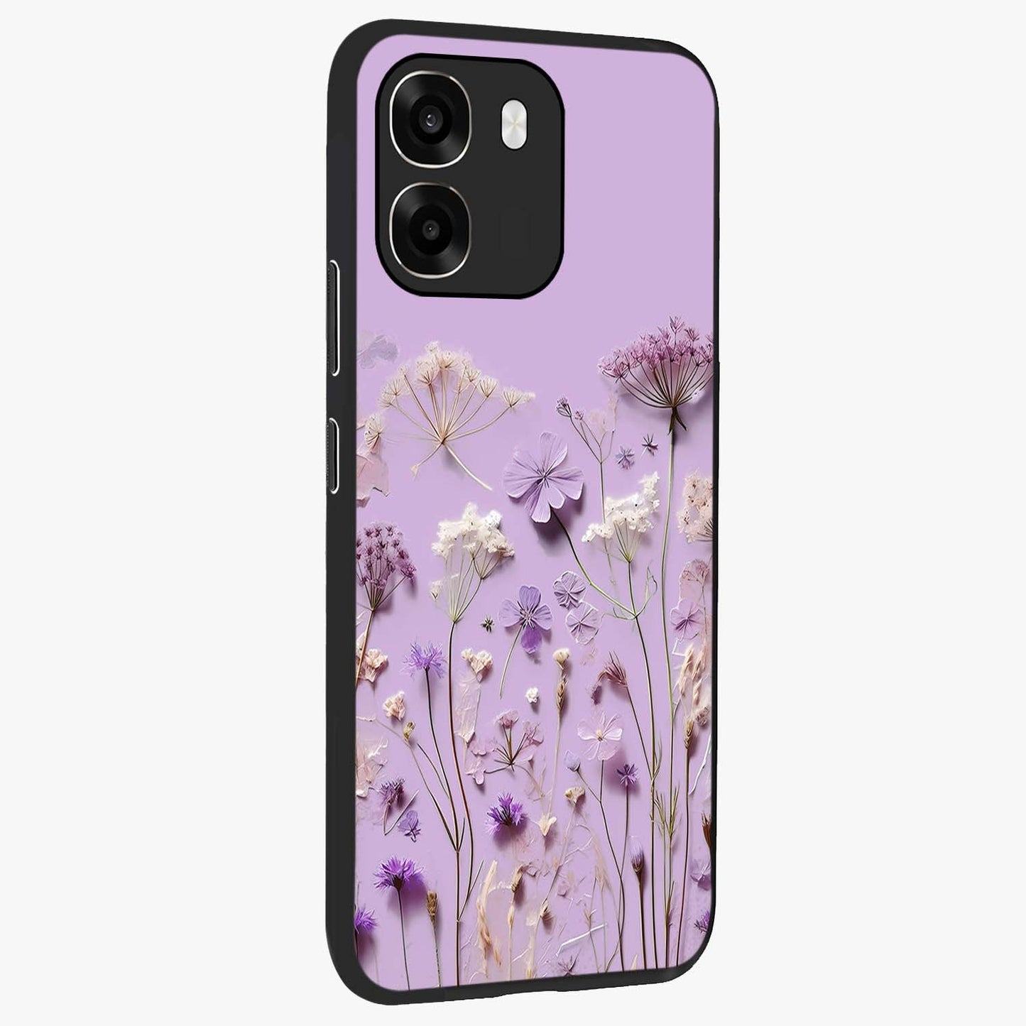 Lavender Blossom Dream Glass Case upright view showcasing delicate lavender blossom artwork with peaceful floral theme.
