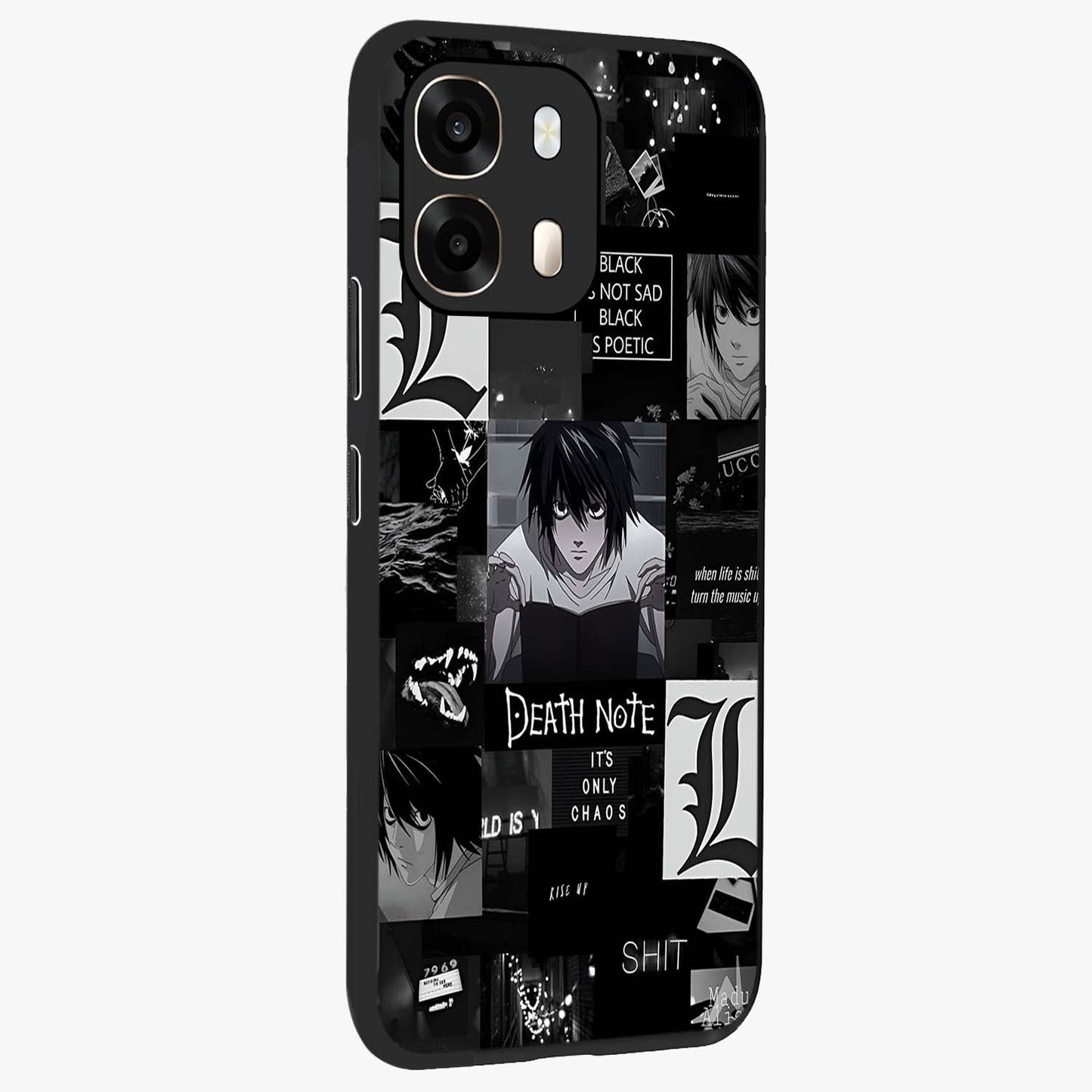 Midnight Chaos Mind Glass Case upright view showcasing expressive abstract artwork with bold dark theme.