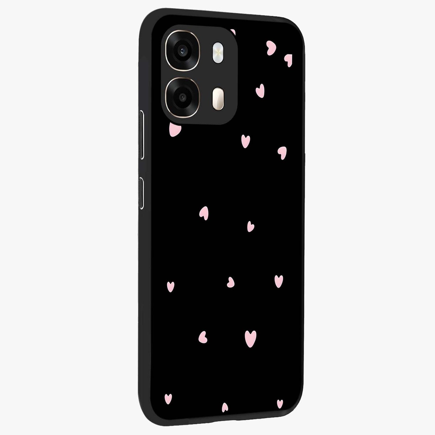 Pink Love Drops Glass Case upright view showcasing charming heart drop artwork with romantic playful theme.