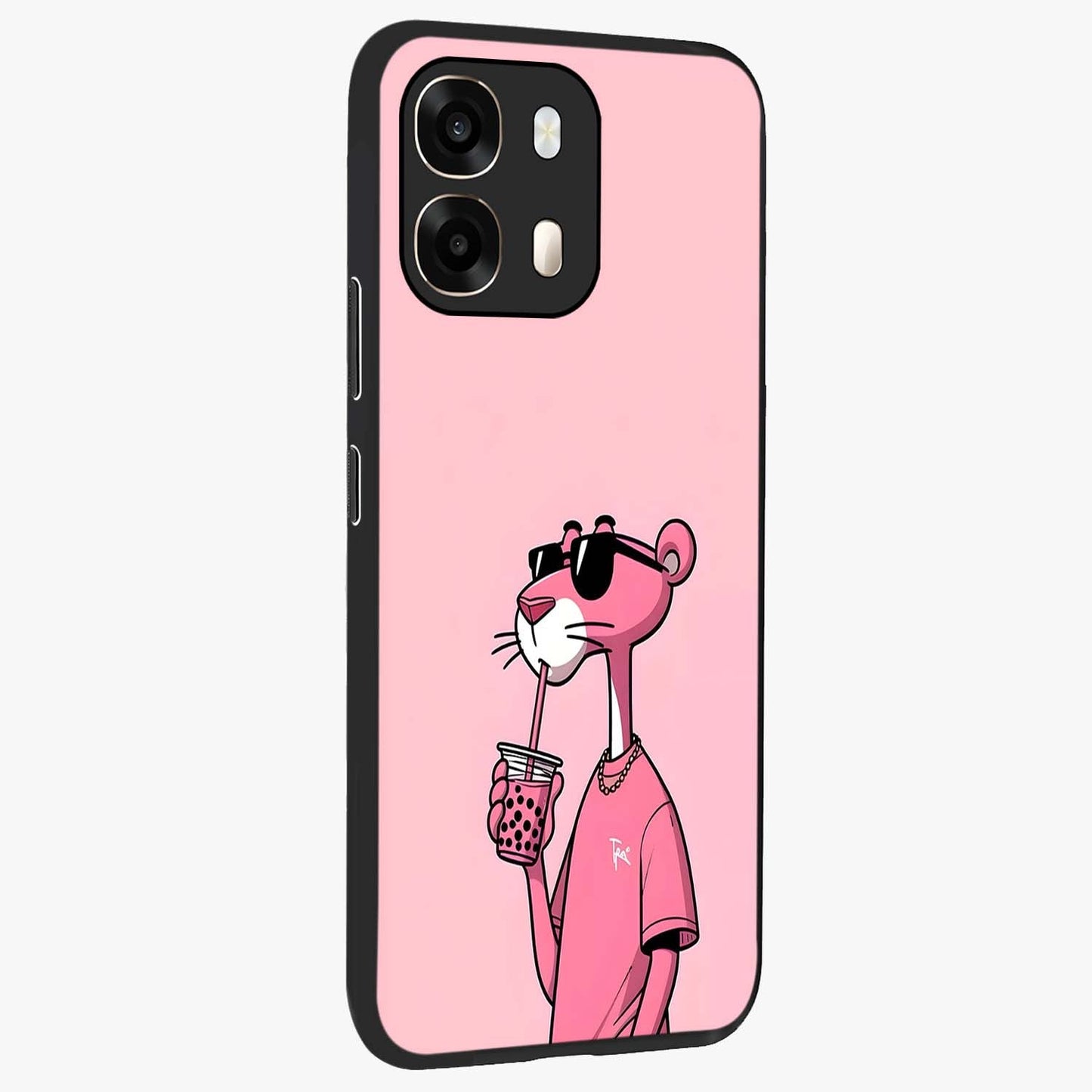 Pink Panther Glass Case upright view showcasing fun animated artwork with stylish retro cartoon theme.