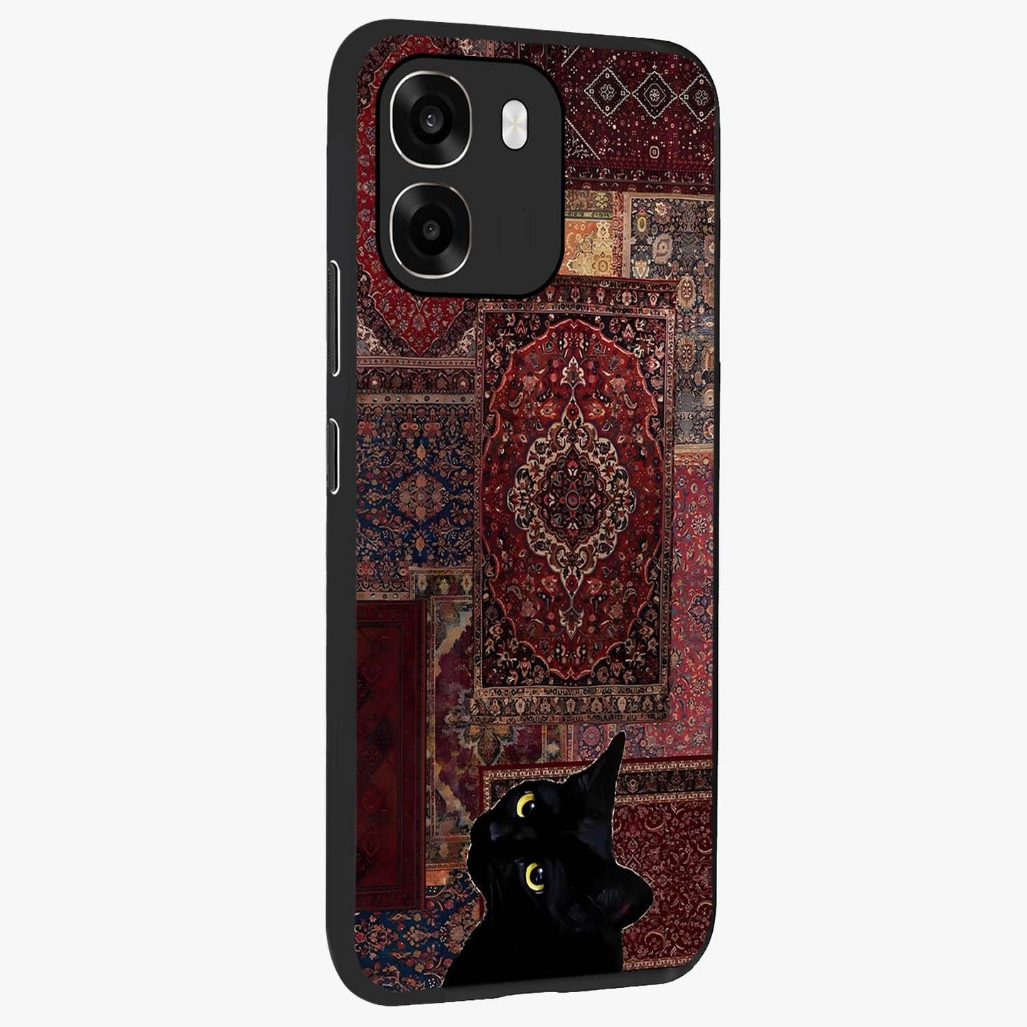Regal Magic Cat Apple Glass Case upright view showcasing charming cat artwork with playful magical theme.