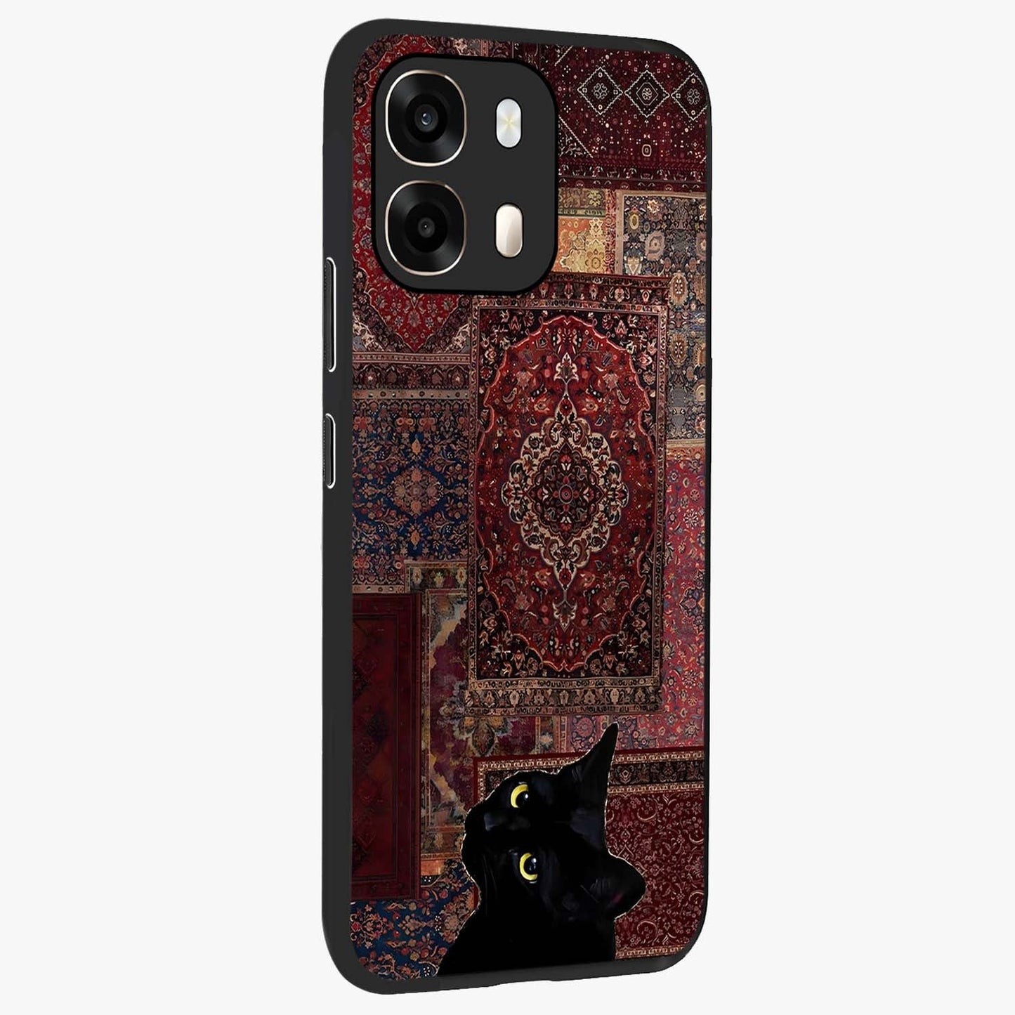Regal Magic Cat Apple Glass Case upright view showcasing charming cat artwork with playful magical theme.