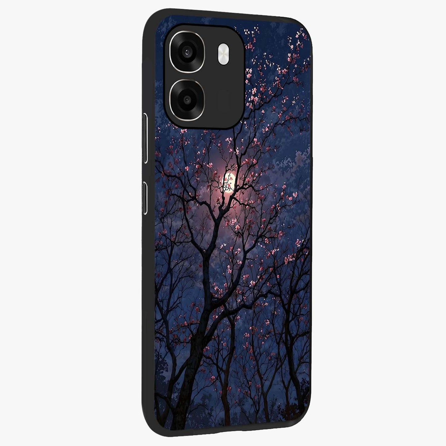 Twilight Sakura Serenade Glass Case upright view showcasing beautiful cherry blossom artwork with serene evening theme.