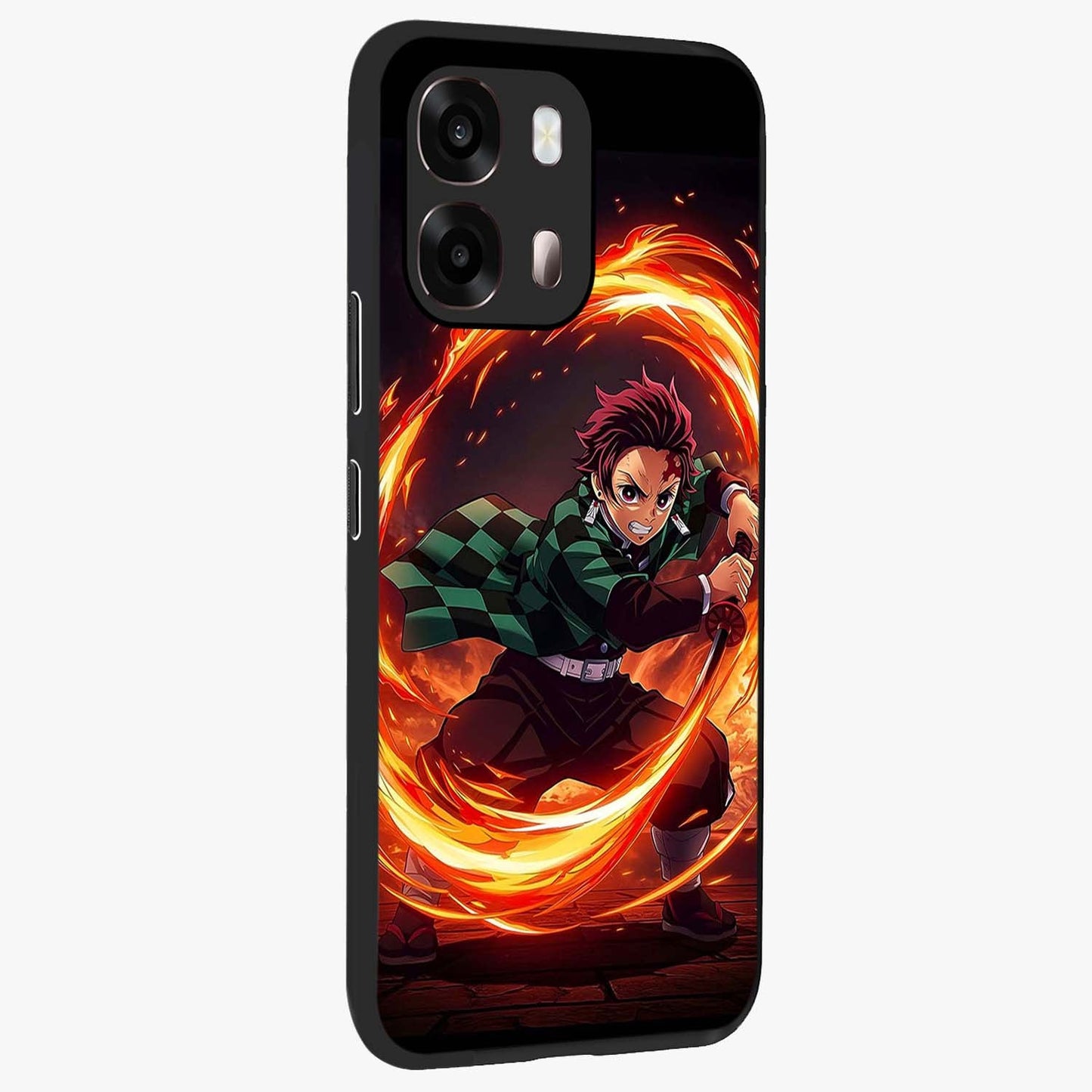 Blazing Sword Resolve Glass Case upright view showcasing dramatic warrior inspired artwork with intense visual style.
