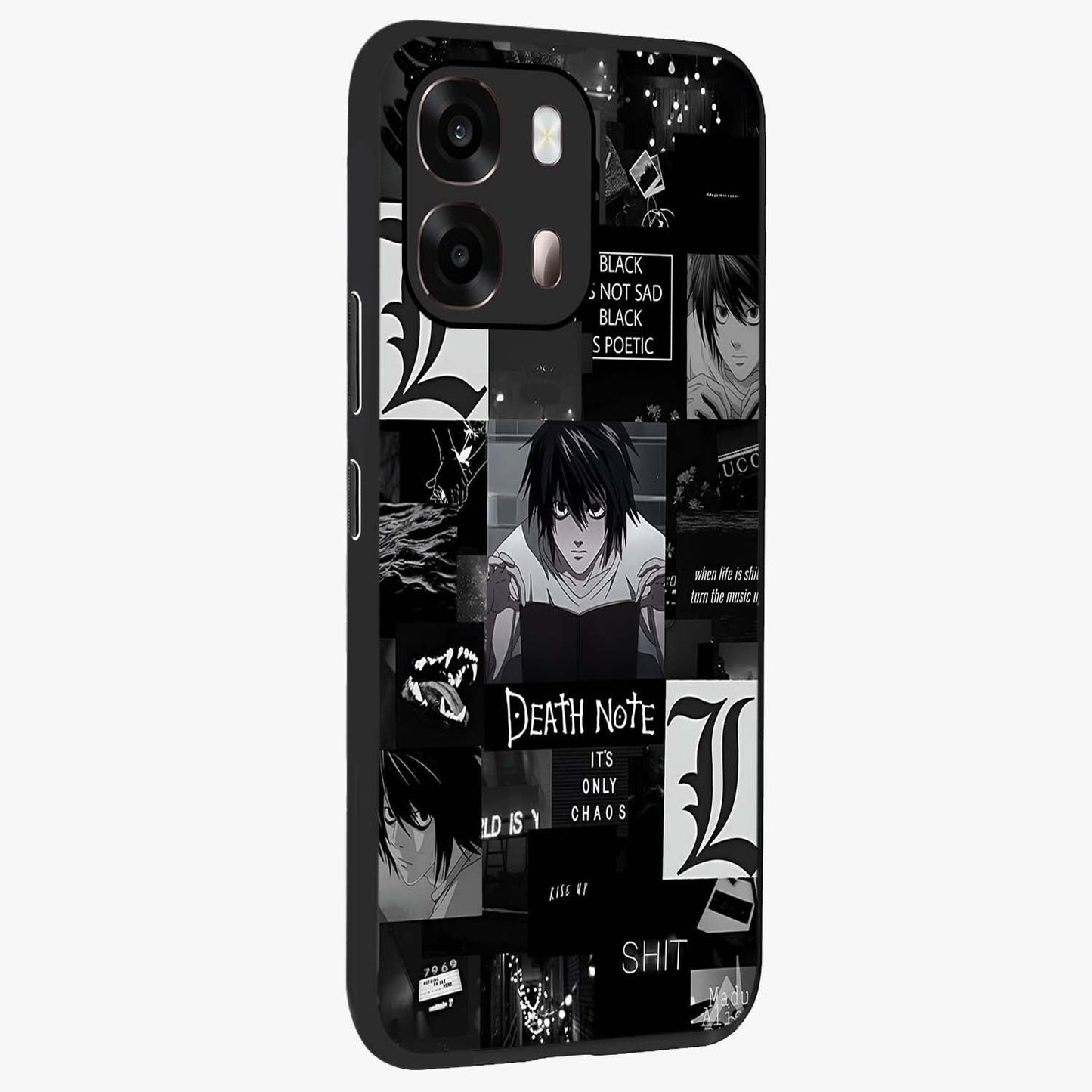 Midnight Chaos Mind Glass Case upright view showcasing expressive abstract artwork with bold dark theme.