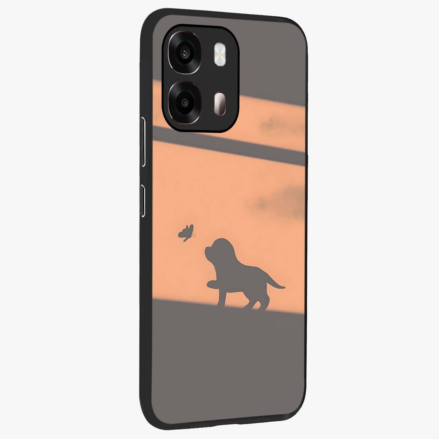 Puppy Shadow Art Glass Case upright view showcasing charming puppy artwork with creative silhouette theme.