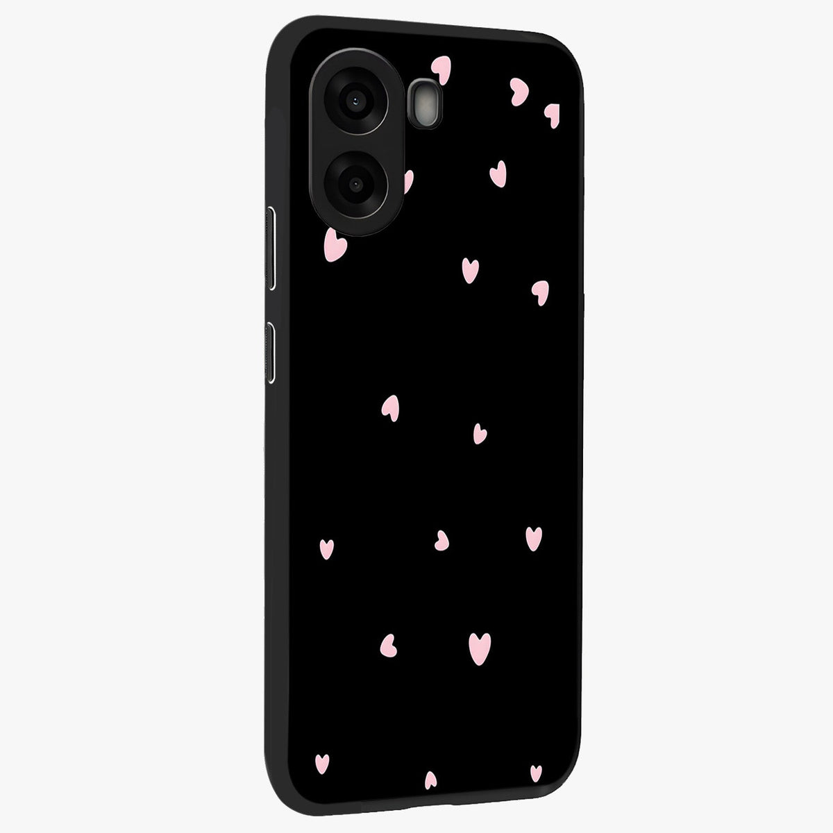 Pink Love Drops Glass Case upright view showcasing charming heart drop artwork with romantic playful theme.