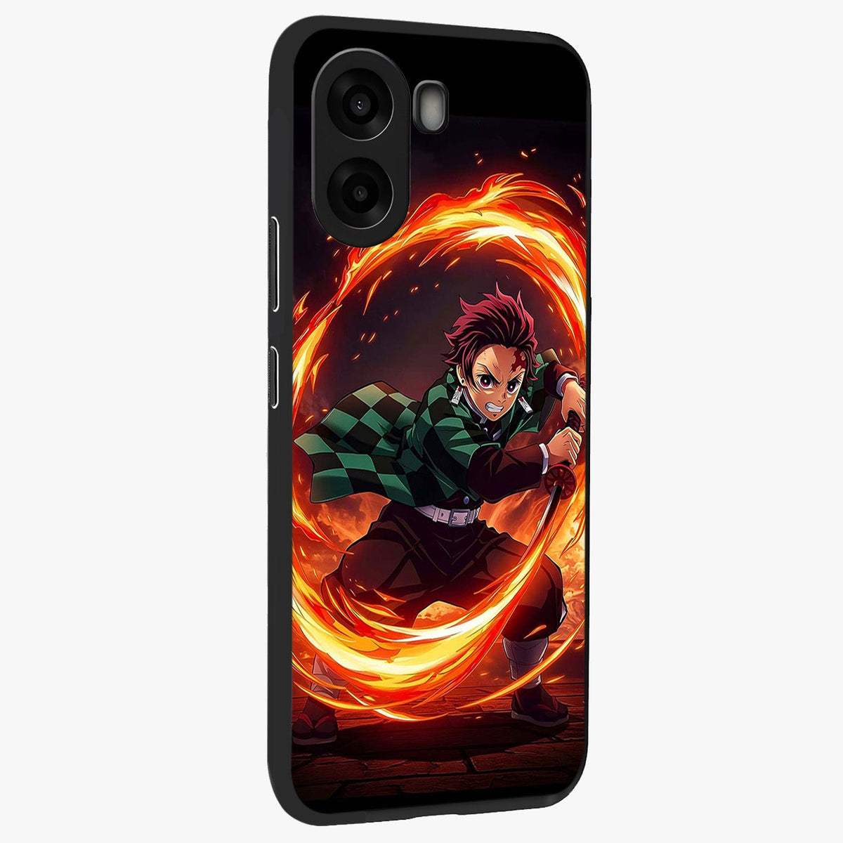 Blazing Sword Resolve Glass Case upright view showcasing dramatic warrior inspired artwork with intense visual style.
