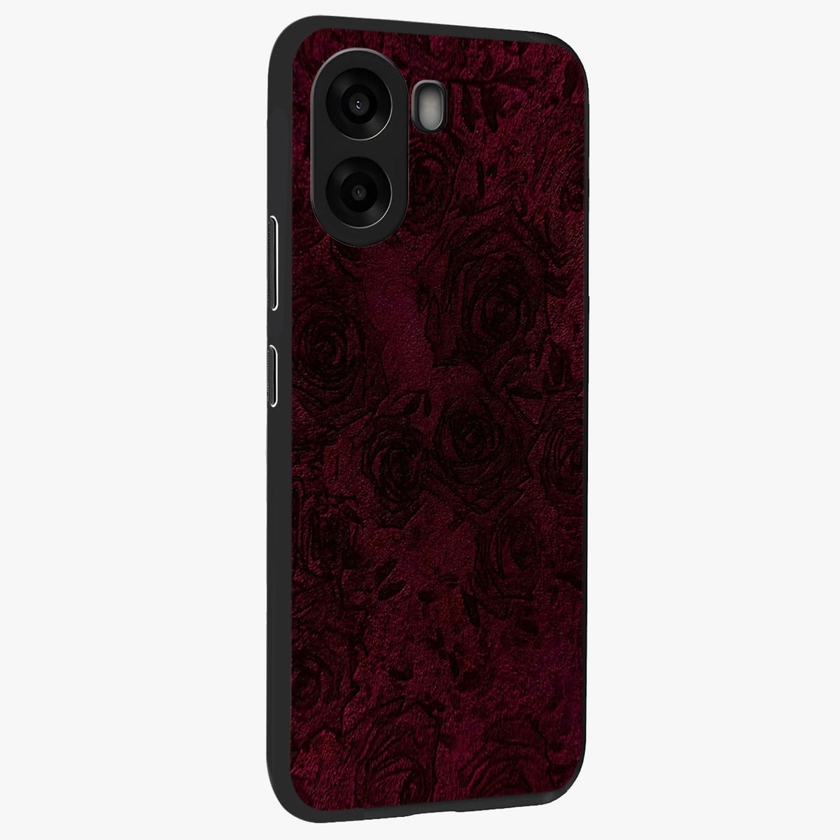 Crimson Fade Flow Glass Case upright view showcasing dynamic crimson flow artwork with stylish abstract theme.