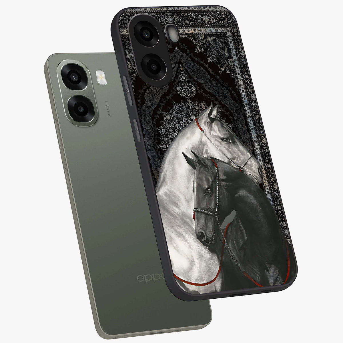 Majestic Ride Legacy Glass Case upright view showcasing dynamic ride inspired artwork with modern automotive theme.