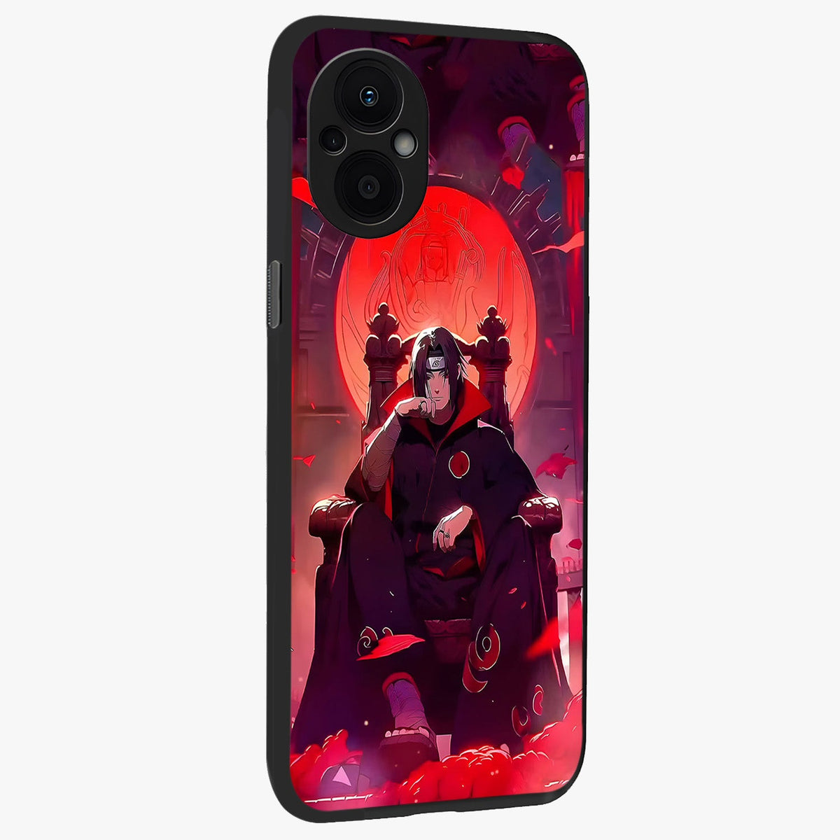 Blood Moon Sovereign Glass Case upright view showcasing powerful moon inspired artwork with cosmic aesthetic style.