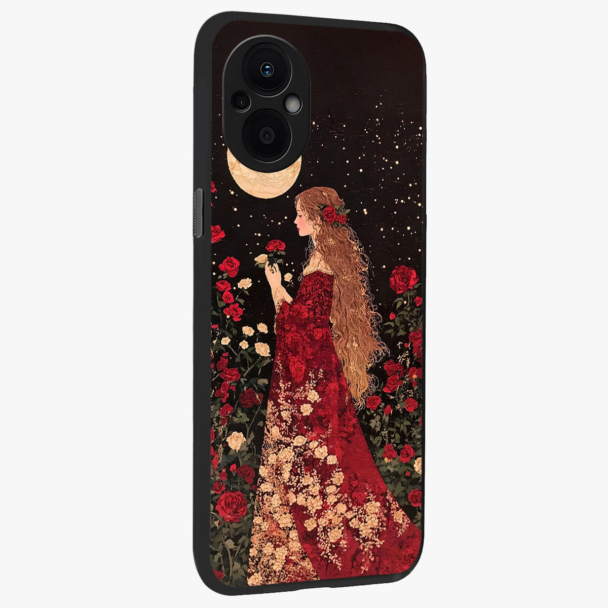 Crimson Dreams Glass Case upright view showcasing dreamy red toned artwork with modern aesthetic style.