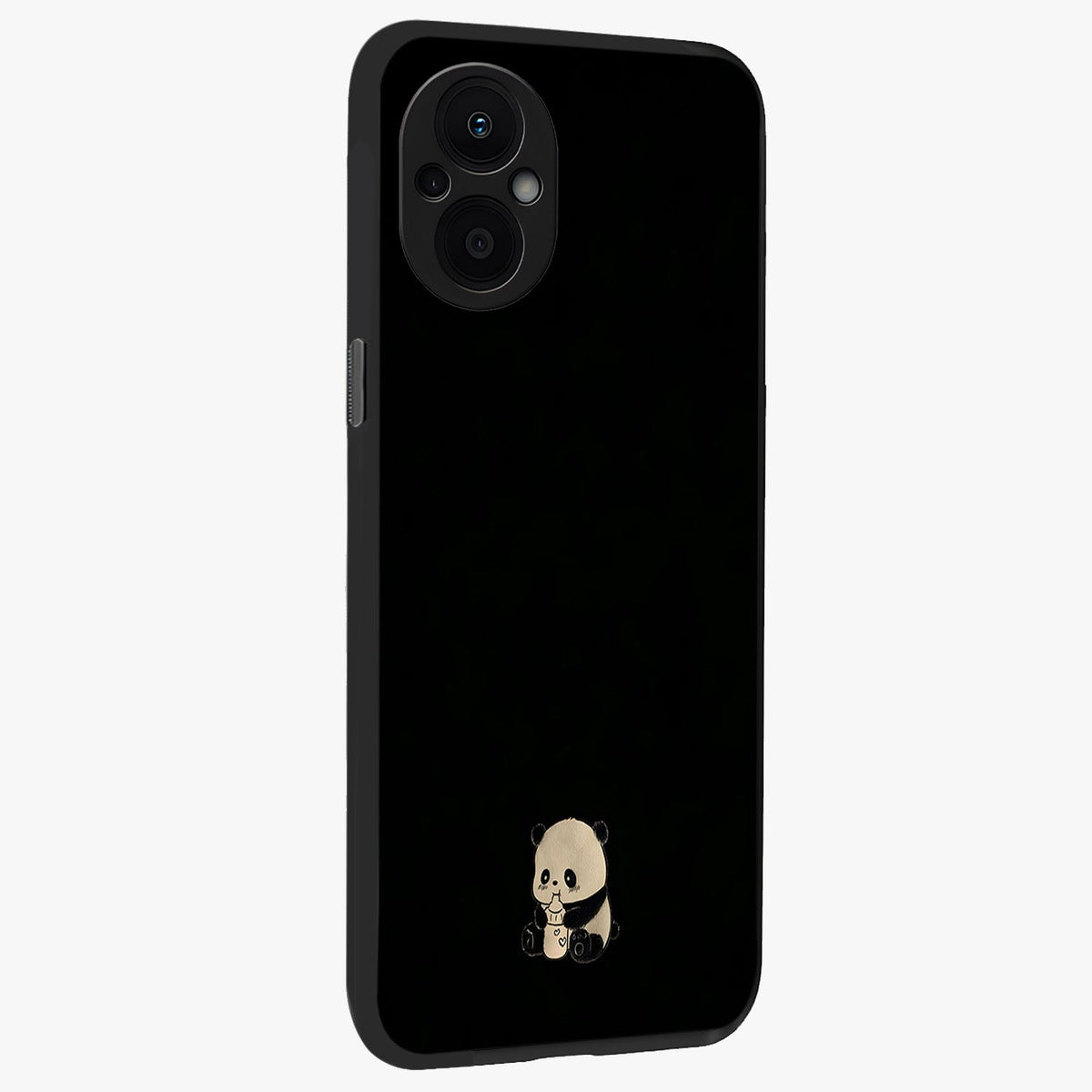 Midnight Panda Love Glass Case upright view showcasing charming panda artwork with playful romantic theme.