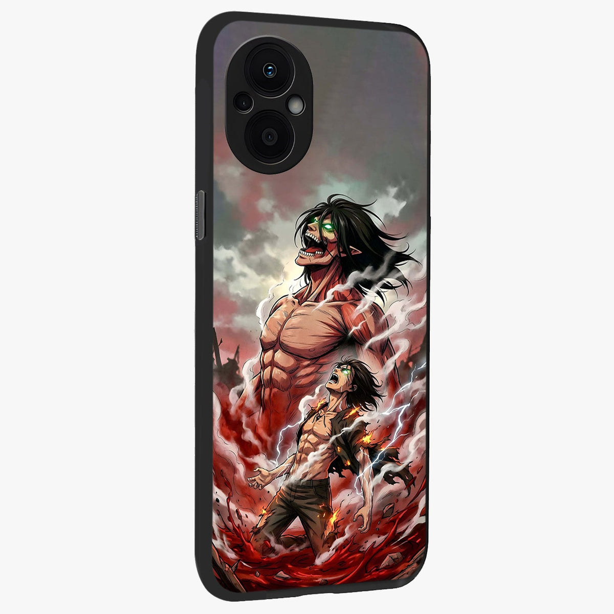 Titan Awakening Fury Glass Case upright view showcasing intense titan artwork with epic fantasy theme.