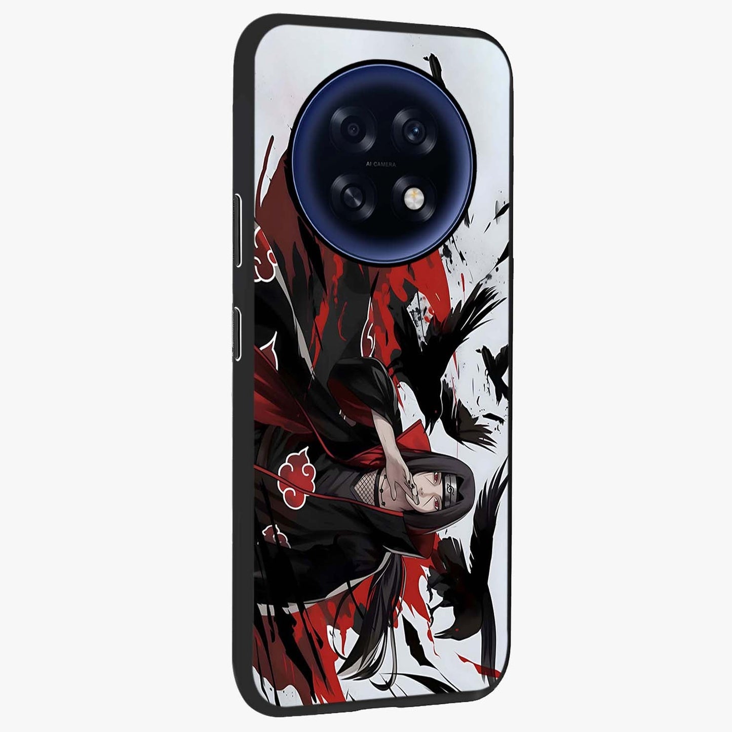 Crimson Crow Illusion Glass Case upright view showcasing striking crow illusion artwork with intense crimson theme.